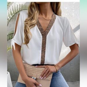 NWOT Leopard Print Knot Split Sleeve Top Blouse